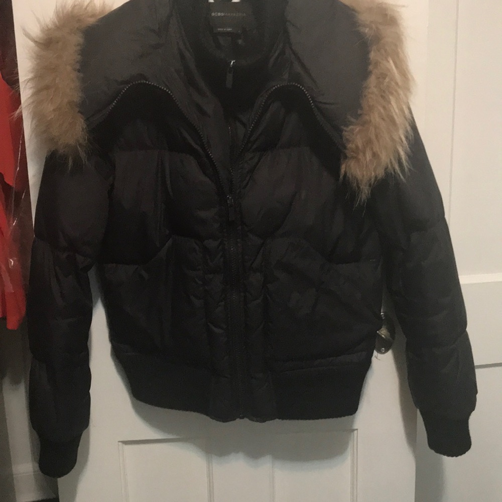 BCBGMAXAZRIA Black Puffer Jacket Faux fur collar